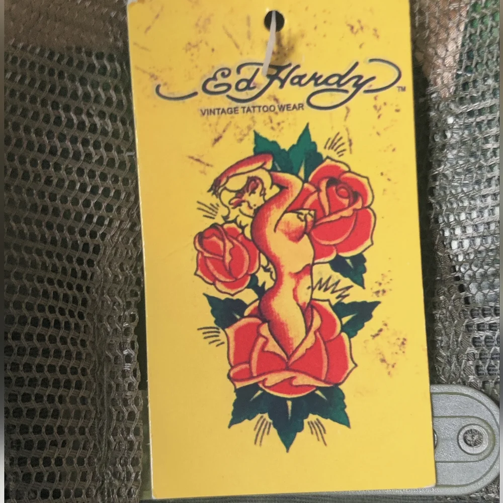 Ed Hardy Green Hat with Vibrant Embroidery Nwt